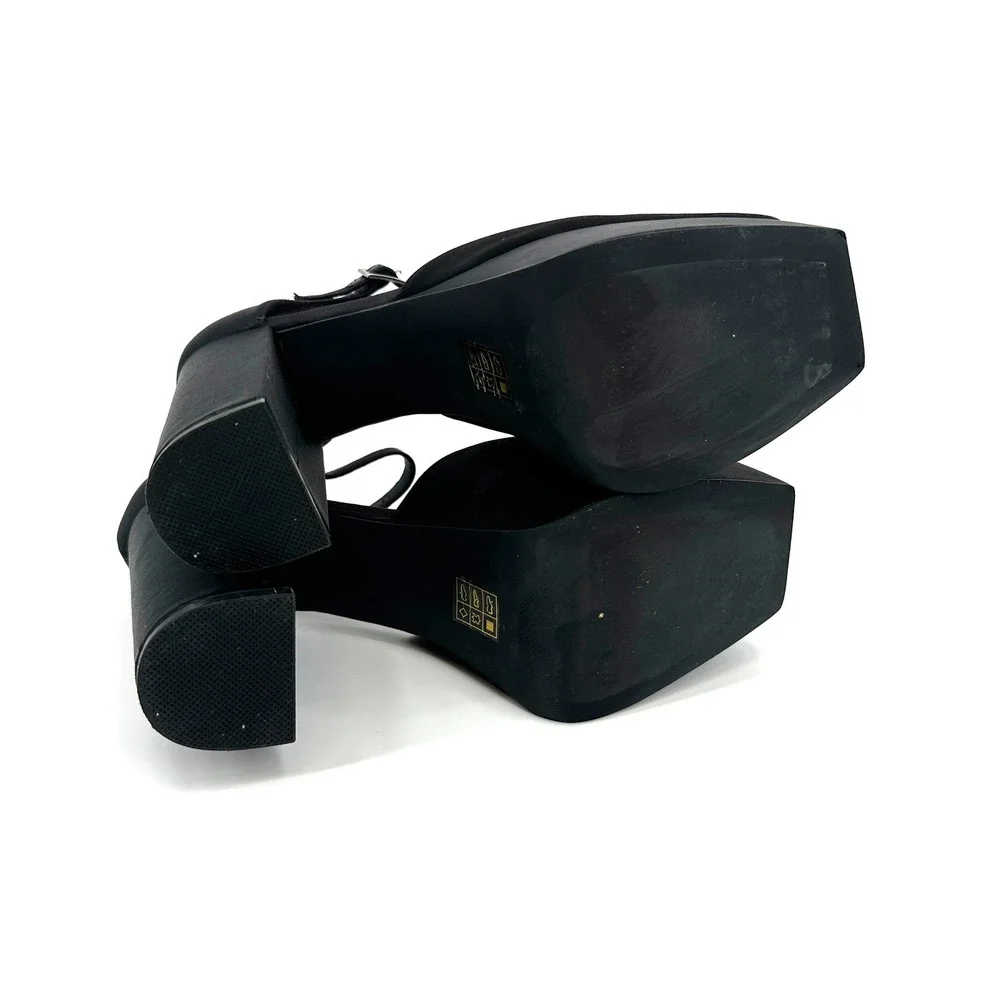 Jeffrey Campbell Over N Out Black Satin Mary Jane Platform Heels Square Toe 9